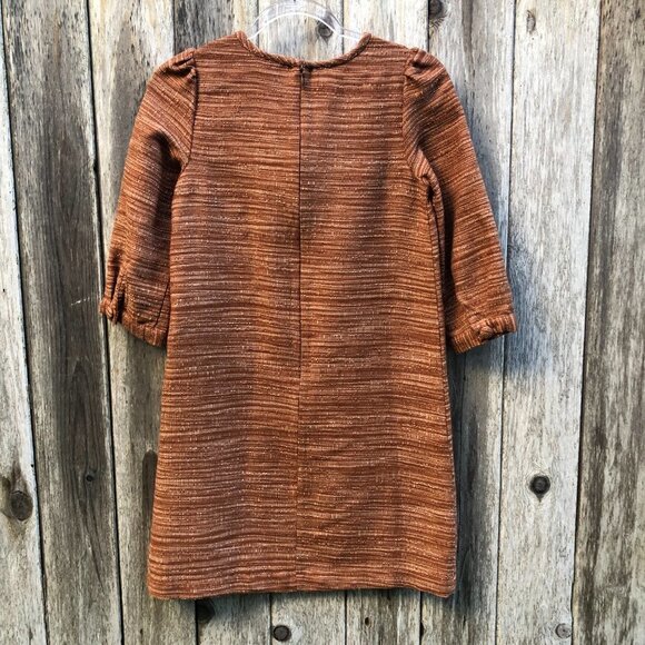 H&M Tweed Retro Mocha Brown Ruffle Front Shift Dress - Picture 5 of 7